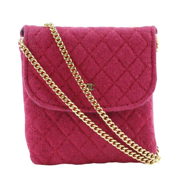 CHANEL Other - CHANEL Chain Pouch Micro Cotton Red Snap Button Women's